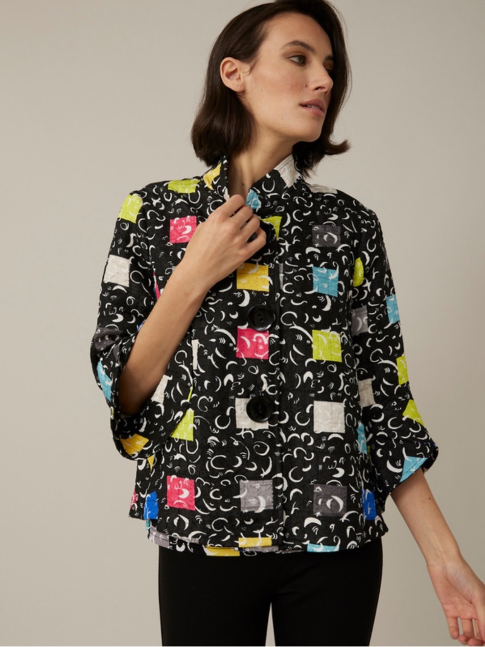 Joseph Ribkoff Abstract Cropped Jacket Blazer Size 8 Made in Canada